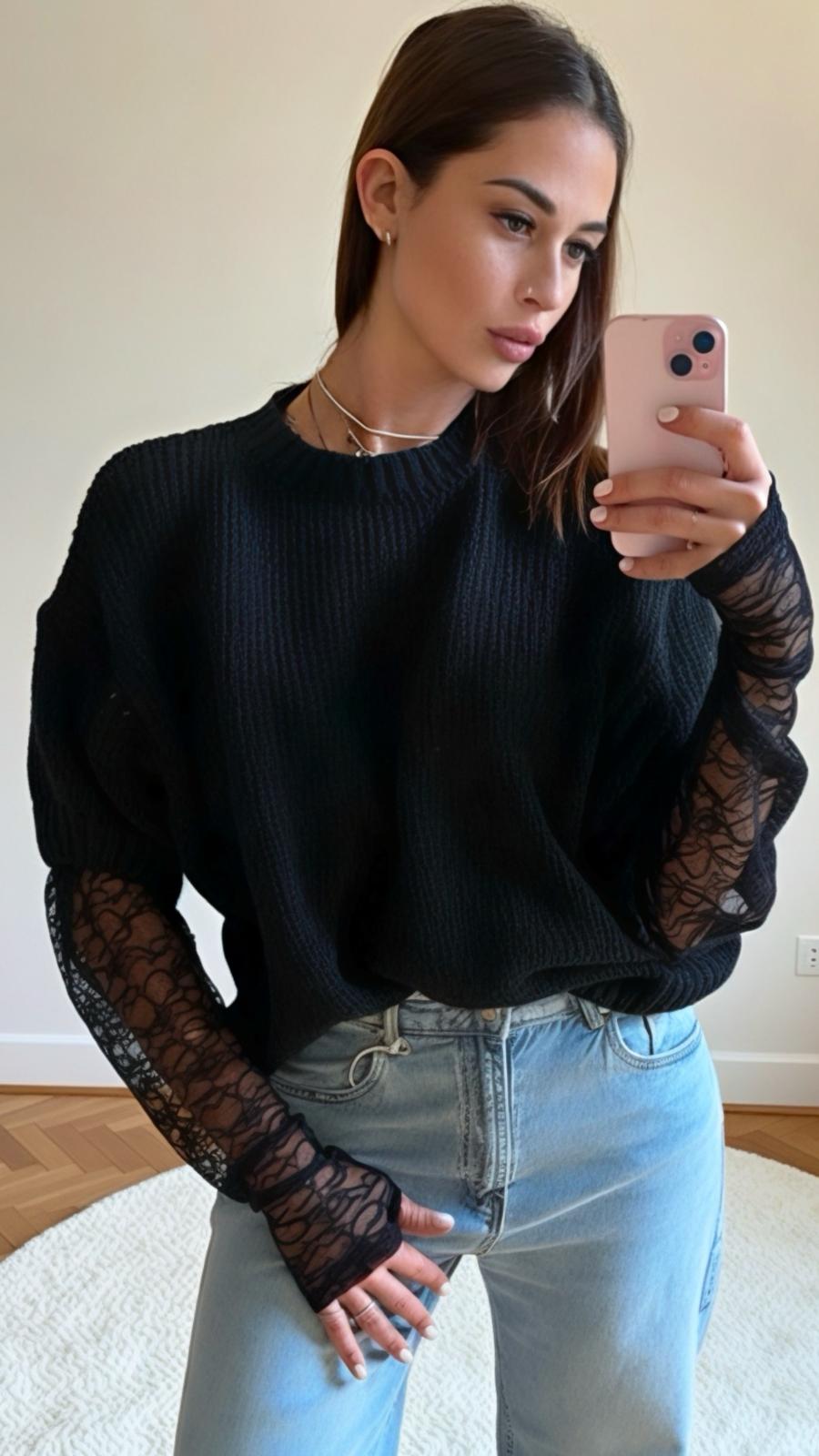 Pull Dentelle Mitaines-BILLY